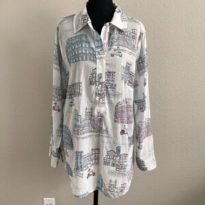 Talbots Plus X Women's XL Top Blouse Henley Side Buttons Roman Holiday Parisian